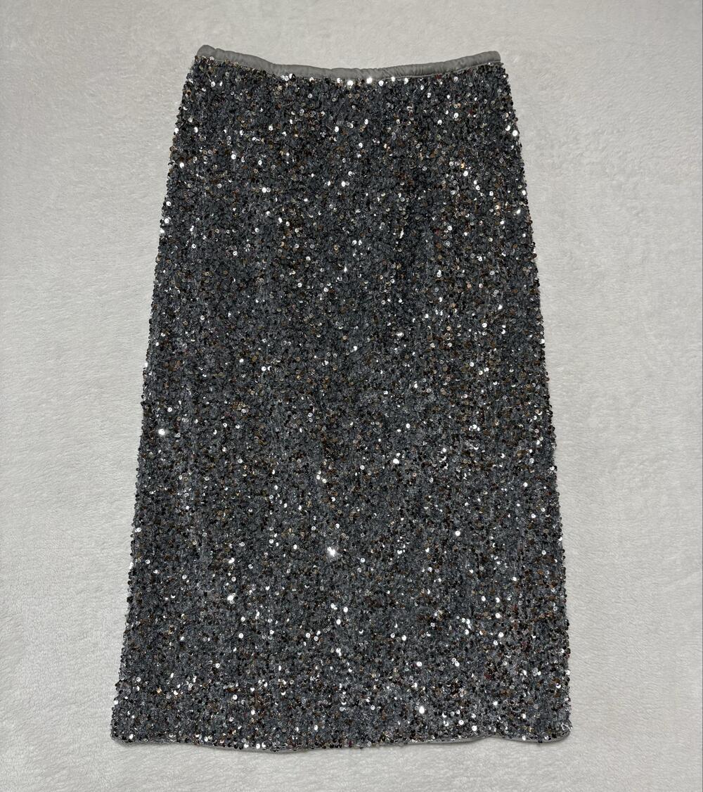 Dazy Plus Skirt Womens 0XL Gray Sequin Midi Pencil Elastic Waist Stretch